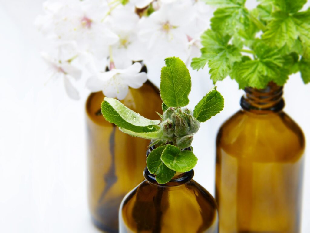 hemp flower buds in bottle